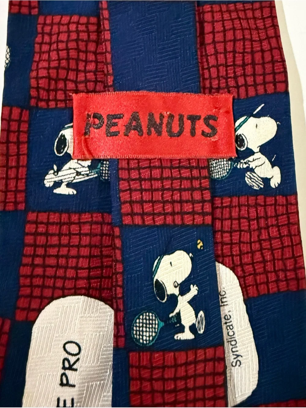 Snoopy Tennis Patchwork silk Tie - Navy & Red